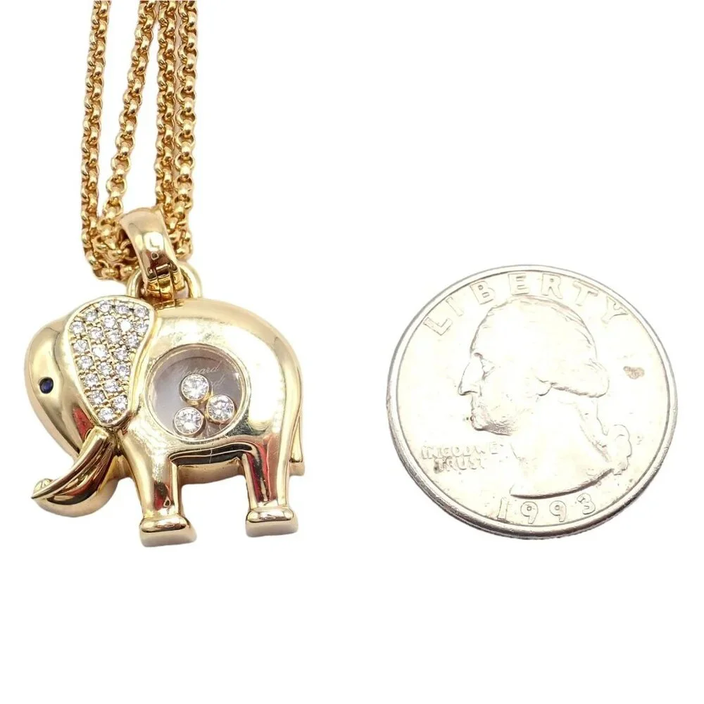 Authentic! Chopard 18k Yellow Gold Large Happy Elephant Pendant Necklace